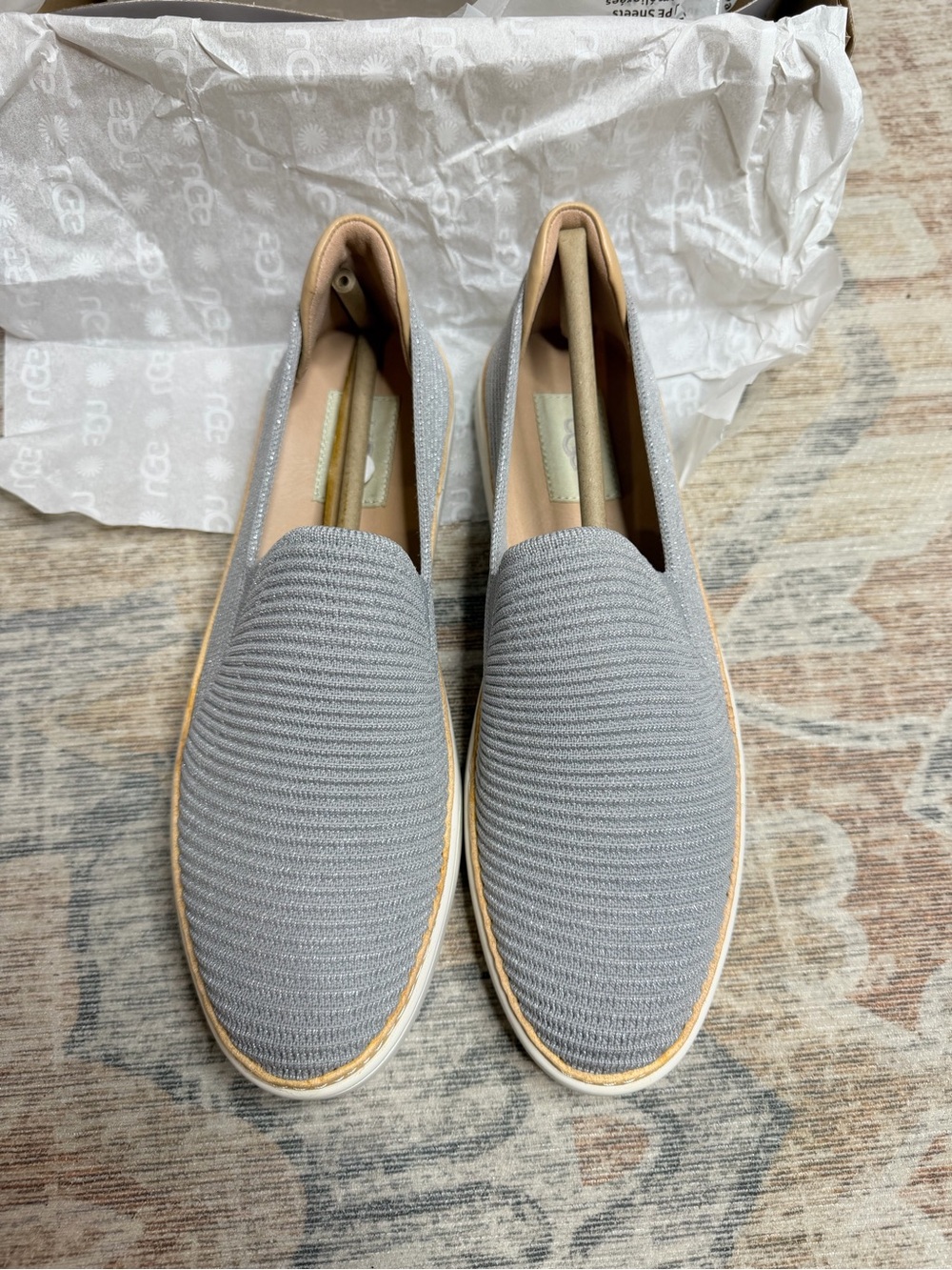 UGG Light Gray/Silver Knit Slip-On Loafers